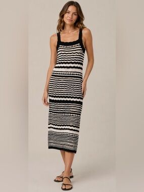 Joie Black and White Striped Knit Midi Dress